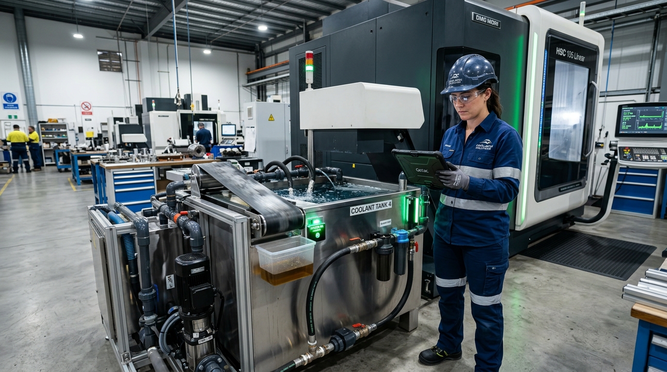 Mantenimiento y purga de cárter CNC industrial